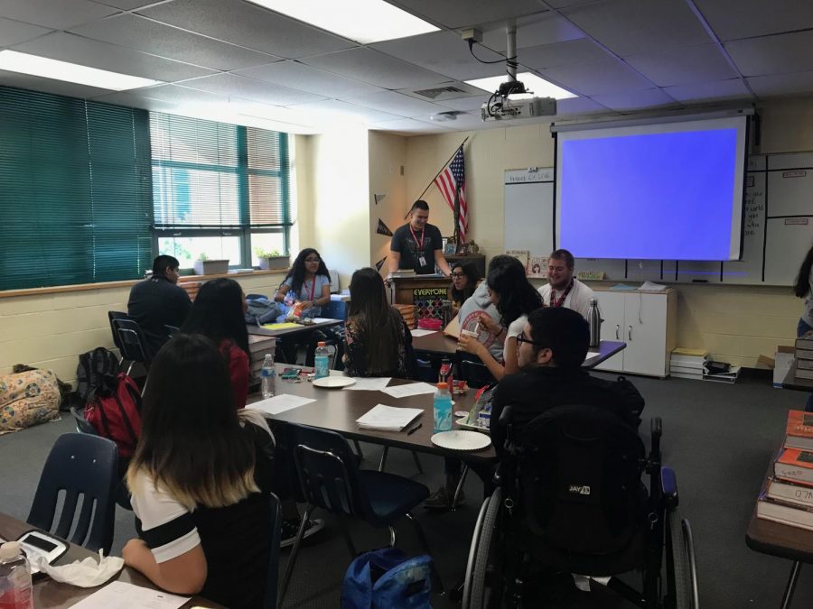 History Club president Jorge Ollarzabal welcomes members at their first meeting of the year.