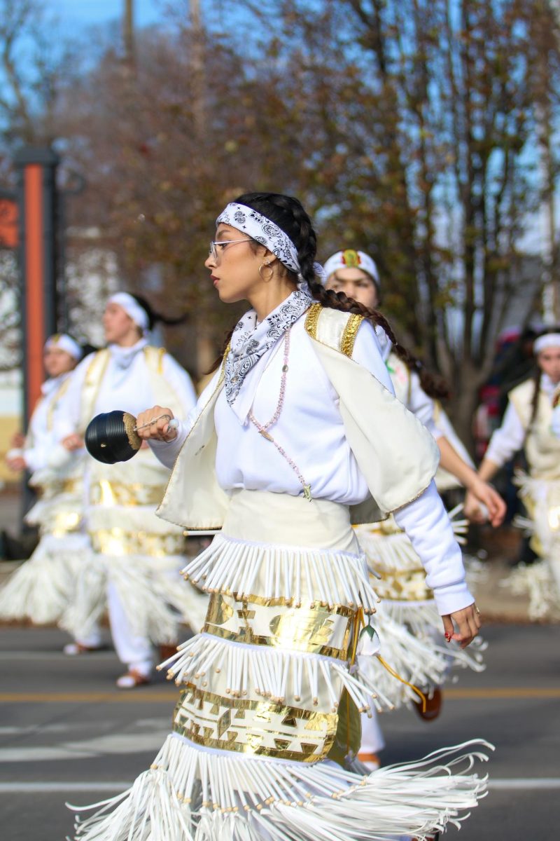North High Senior Karen Perez dances for Danza Juan Diego in the annual Virgin Mary parade.